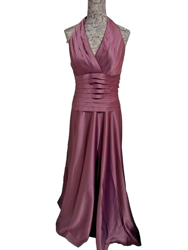 NWOT JS Collections Halter Pleated Gown `Plum` Size 8 - Picture 2 of 8