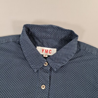YMC You Must Create Damen Shirt dunkelblau 8 UK gepunktet Baumwolle Knopfleiste