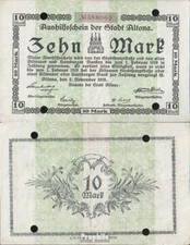 Banknoten Altona 1918 Notgeld der Stadt Altona 2. November 1918, gelocht gebrauc