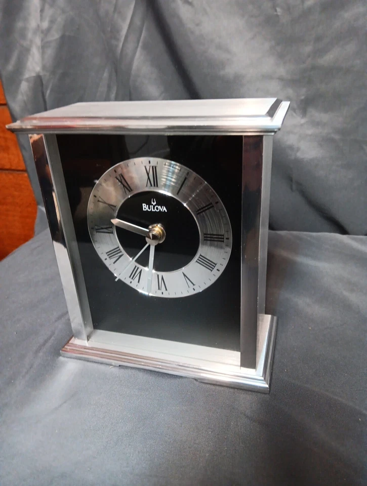 Bulova Newport Carriage Silver-Tone Roman Numerals Clock B7472 - Image 2 of 4