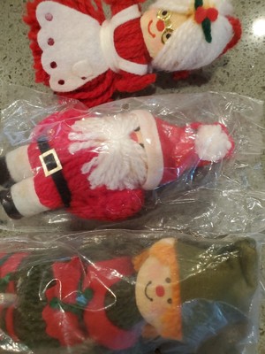  Hallmark YARN Vintage ornaments 1973- 1980's Santa, Mrs. Claus, Elf
