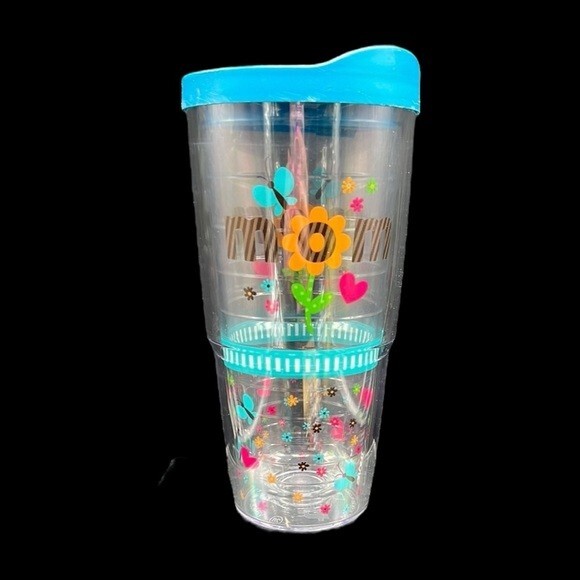 Tervis 24oz MOM Floral Tumbler Clear Blue Lid Insulated Cup USA Mothers Day