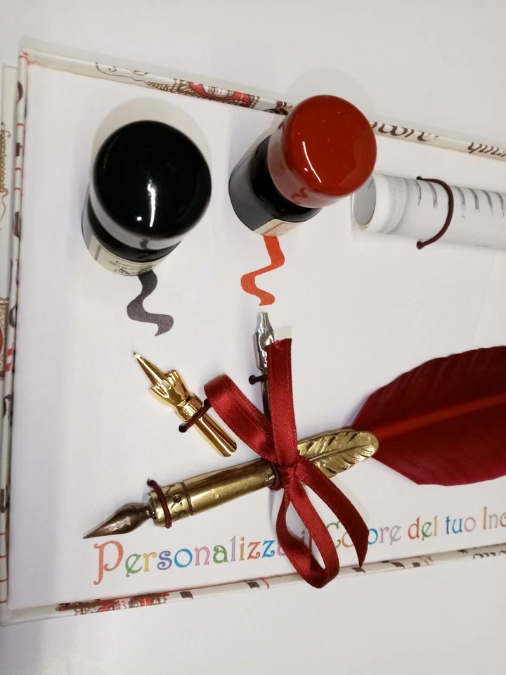 penna con piuma e con pennino da Calligrafia + inchiostro bk e rosso e pennino - Immagine 3 di 3