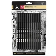 Black Inkonic Fineliners Pens Set of 12 0.4 mm Fine Tip Markers Water-Based A...