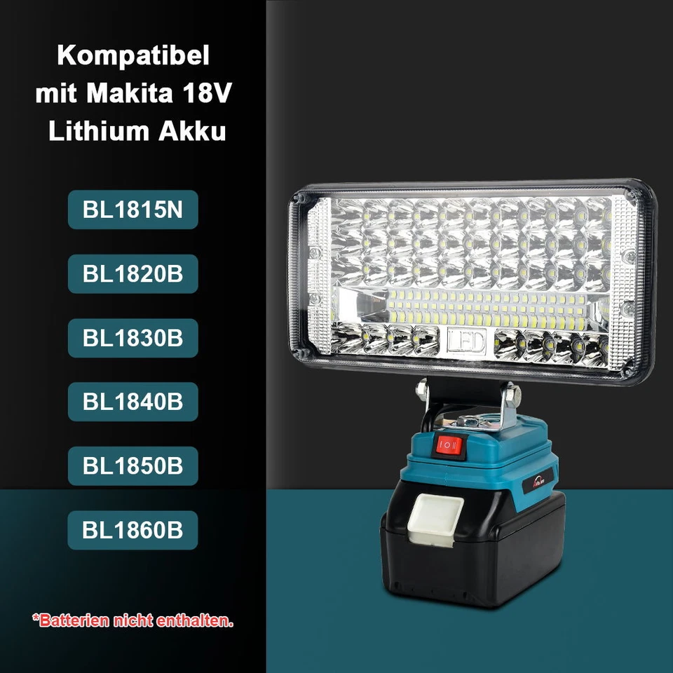 90W Für Makita Li-ion Akku LED Arbeitsleuchte 18V Strahler Licht Taschenlampe - Bild 3 von 4