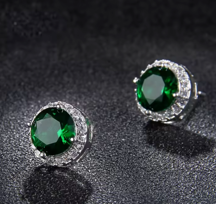 Classic Round Stud Earring Silver Plated Girls Earring's 2.3CT Simulated Emerald