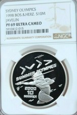 1998 BOSNIA & HERZEGOVINA SILVER 10 MARKA JAVELIN NGC PF 69 ULTRA CAMEO TOP POP