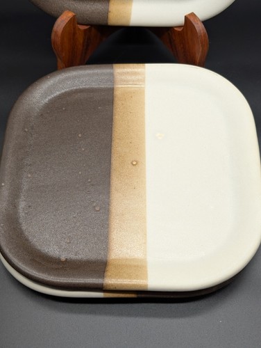 Vtg Lot Of 4 1978 McCoy Sandstone Square Dinner Plates 8.5" Brown White Tan - Picture 4 of 7