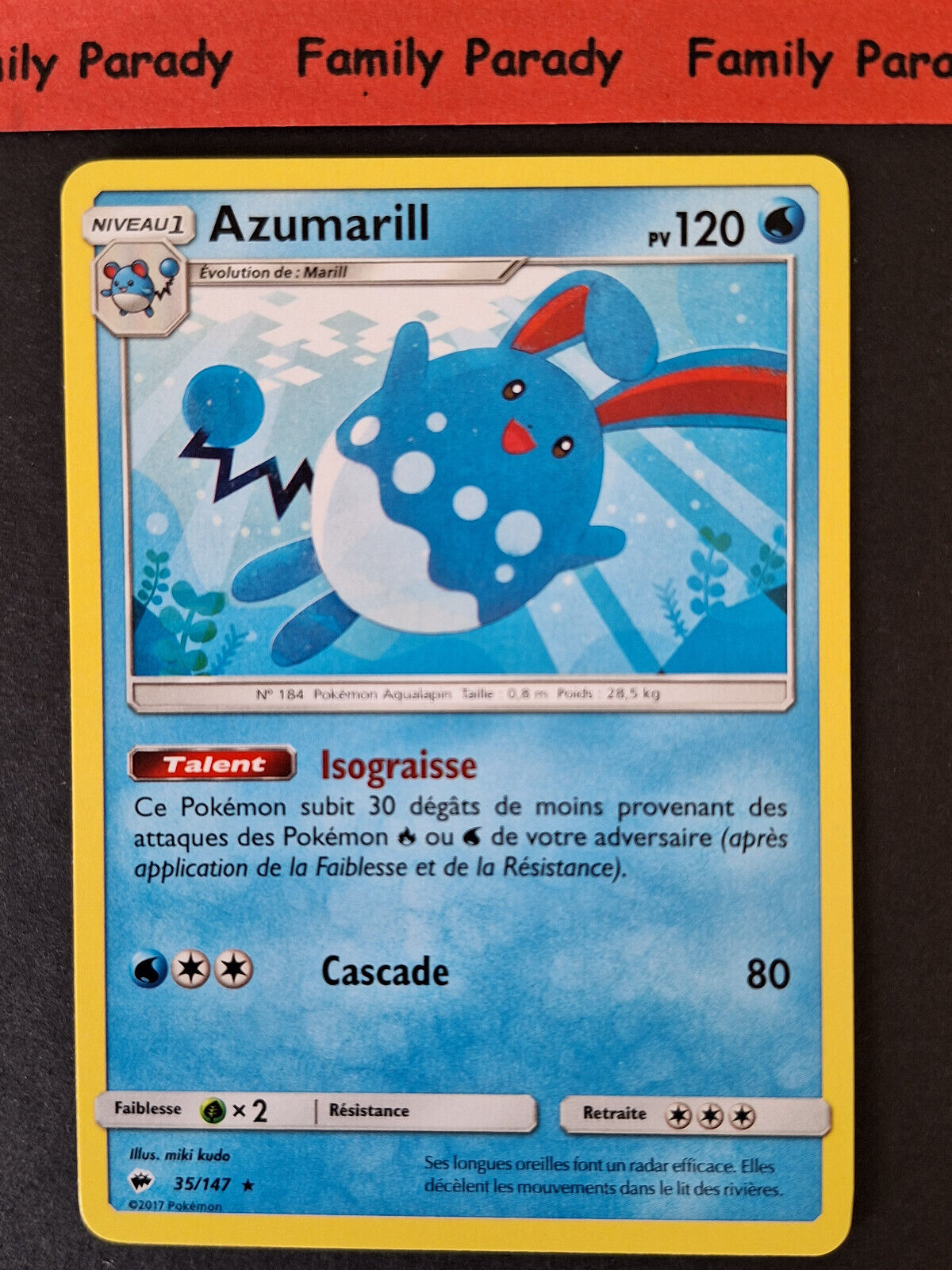 Azumarill 120pv 35/147 Pokemon Card Rare SL3 Shades Ardentes French