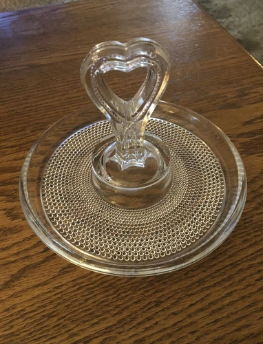 Vintage Depression Glass Dish with heart shaped handle