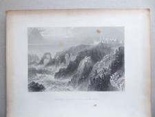 Antique Print of SLAINES CASTLE nr Peterhead, from book by Bartlett & Brandard 