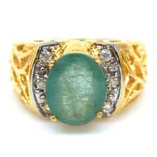 925 Sterling Silver 10 x 12 mm. Green Emerald  Zircon Statement Ring Size 9.25