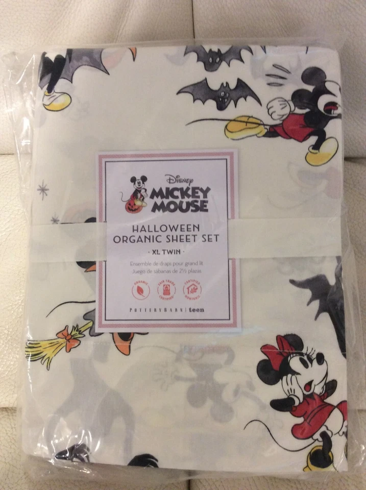 Pottery Barn Teen Mickey Mouse Organic Percale Twin / XL Twin Sheets Halloween