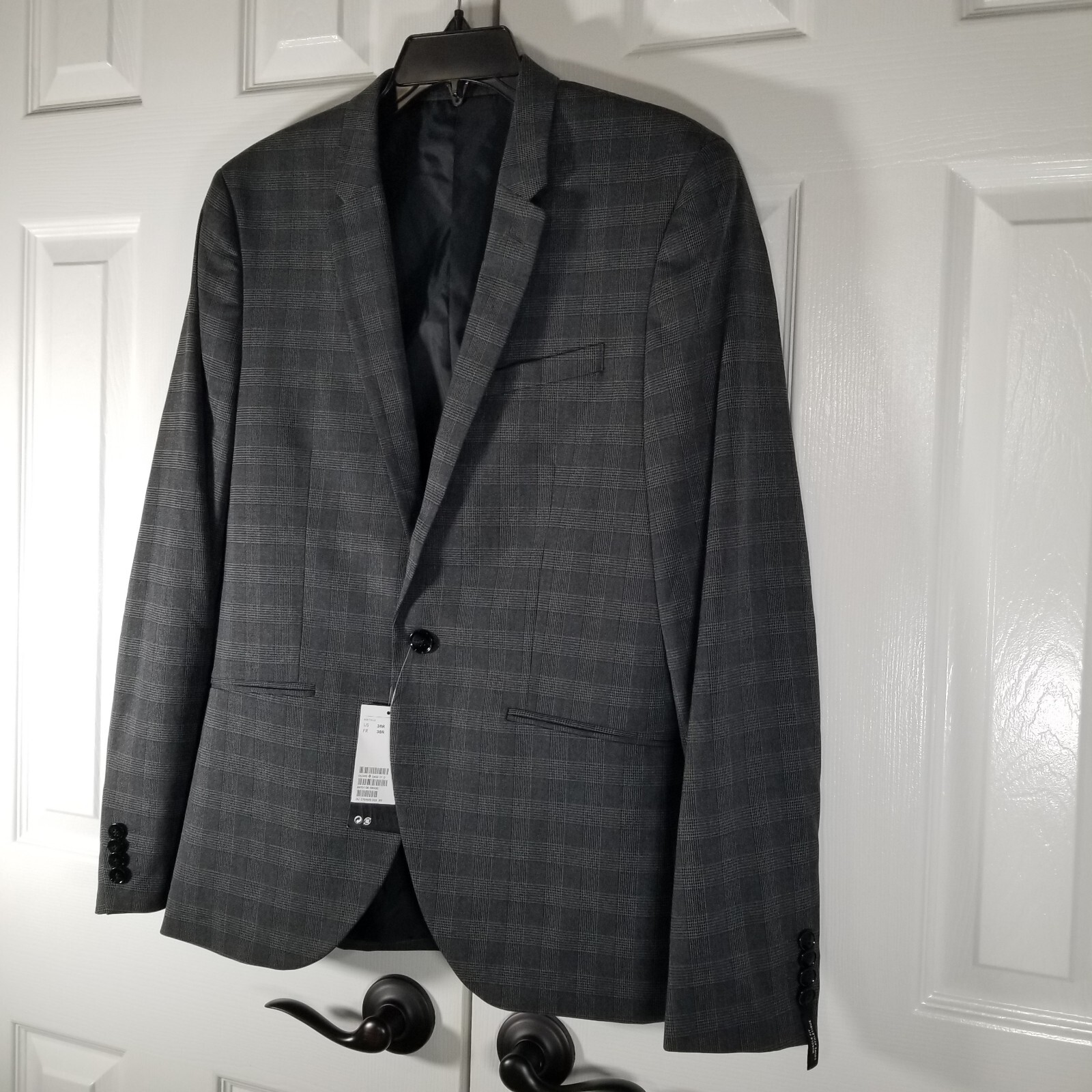H\u0026M Men's Muscle Fit Blazer Gray Plaid 
