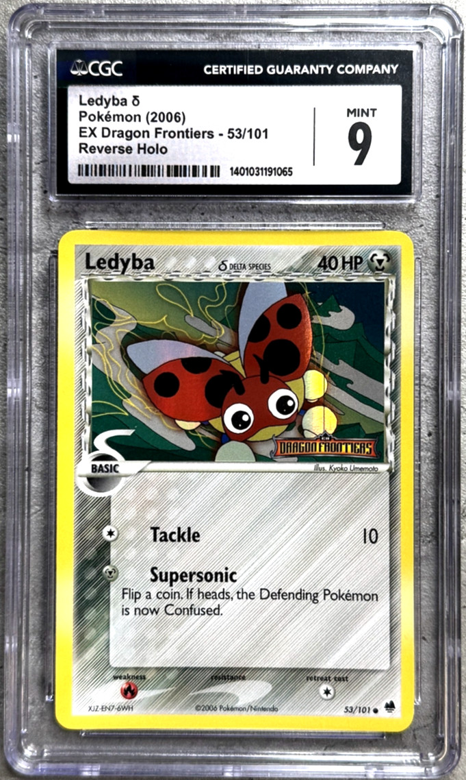 Pokémon Card Ledyba Reverse Holo CGC 9 Mint, EX Dragon Frontiers 53/101, 2006