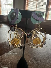 Lunch At The Ritz PLANETARY 3-D clip Earrings; HAND SIGNED '88