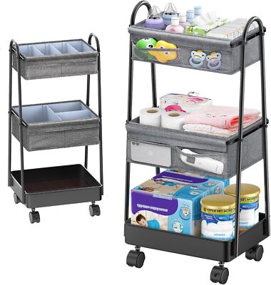 Tier Rolling Storage Cart with Dividers Bedside Baby Diaper