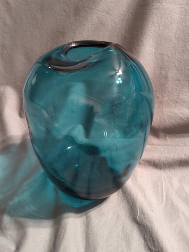 Unmarkierte Kunst Glaspflanzgefäß/Vase, handgeblasen, eingeklemmte Öffnung, 8 Zoll GEBRAUCHT - Bild 5 von 11