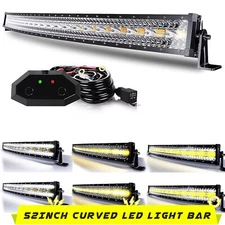52INCH Curved LED Light Bar Driving Flasing Strobe Fit Wrangler JK YJ TJ CJ LJ