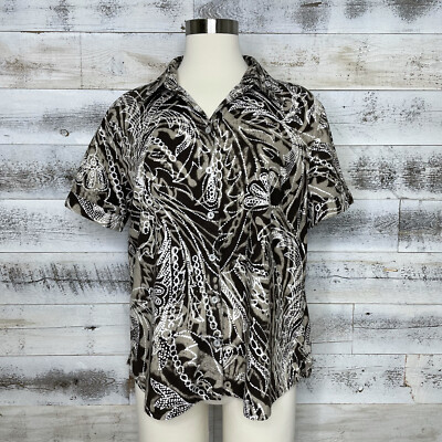 Vintage Gloria Vanderbilt Brown Blouse Size S 4 Floral Batik Tan Khaki Coded