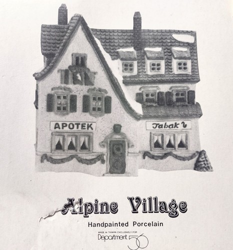 Department 56 Alpine Village Series ~ Apotek And Tabak NO CORD, Original Box - Picture 2 of 2