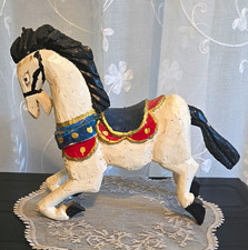 Ancienne sculpture figurine cheval cabré en bois peint main art populaire vintage
