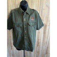 Vintage Olive Green Short Sleeve Utility Shirt, fishing catch and release Canada