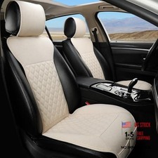 Linen Car Seat Covers-Breathable Soft-Front Car Seat Protector 2pc Beige
