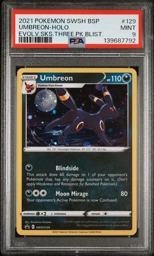 Umbreon #129 - Pokemon Evolving Skies Black Star Promo Holo - PSA 9