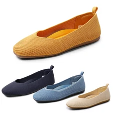 Women Comfortable Arch Support Knit Flats Square Toe Slip On Flat Shoes