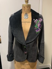 Jeans Jacket Women Dark Gray Velvet Collar Size 6US Made In USA Handmade Unique