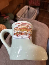 Christkindlmarket-Carmel, INDIANA- Green Christmas Collector Boot Mug 2022 EUC
