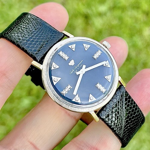 Vintage 1960s 14k Gold 34mm Jules Jurgensen ManualWind Watch Factory Diamond Box