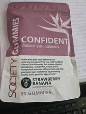 Beauty Society Confident Vibrant Skin Gummies Strawberry Banana Flavor, 60 Count