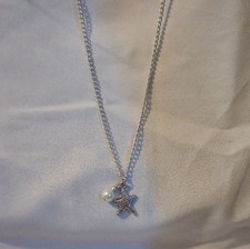 Silver Starfish Charm Pendant Necklace with Pearl Accent, Sea Theme