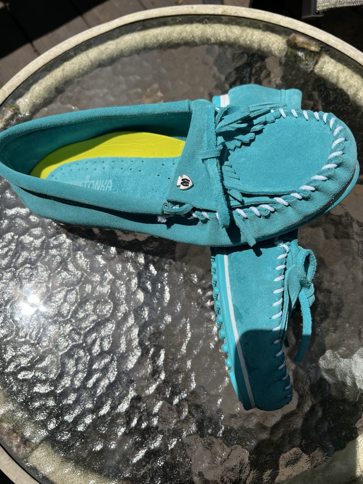 SAOLA Mocassini Minnetonka turchese suola rigida frange boho hippie scarpe 9