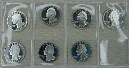 1992-1998 Washington Quarter Silver Proof 7 Coin Set US Mint 50C Coins