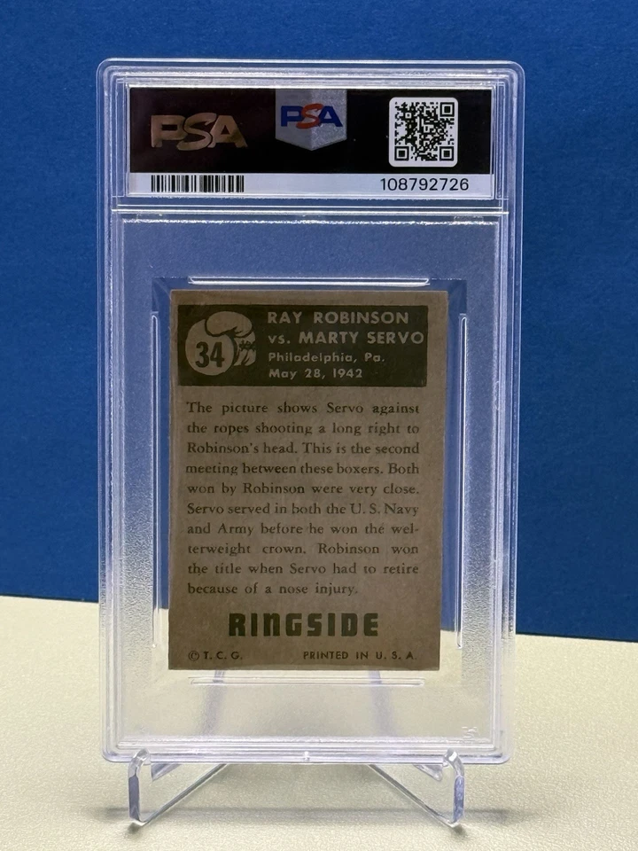 1951 Topps Ringside Ray Robinson Vs. Marty Servo #34 PSA 4.5 VG-EX+ - Image 2 of 2