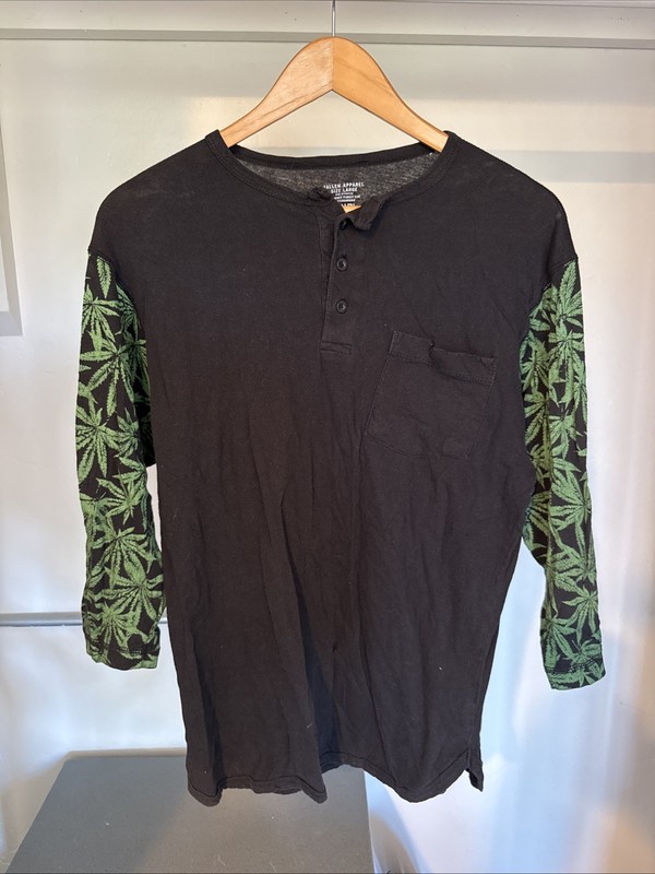Vintage Fallen Footwear Marijuana Baseball T Shirt 3/4 Sleeve - Large