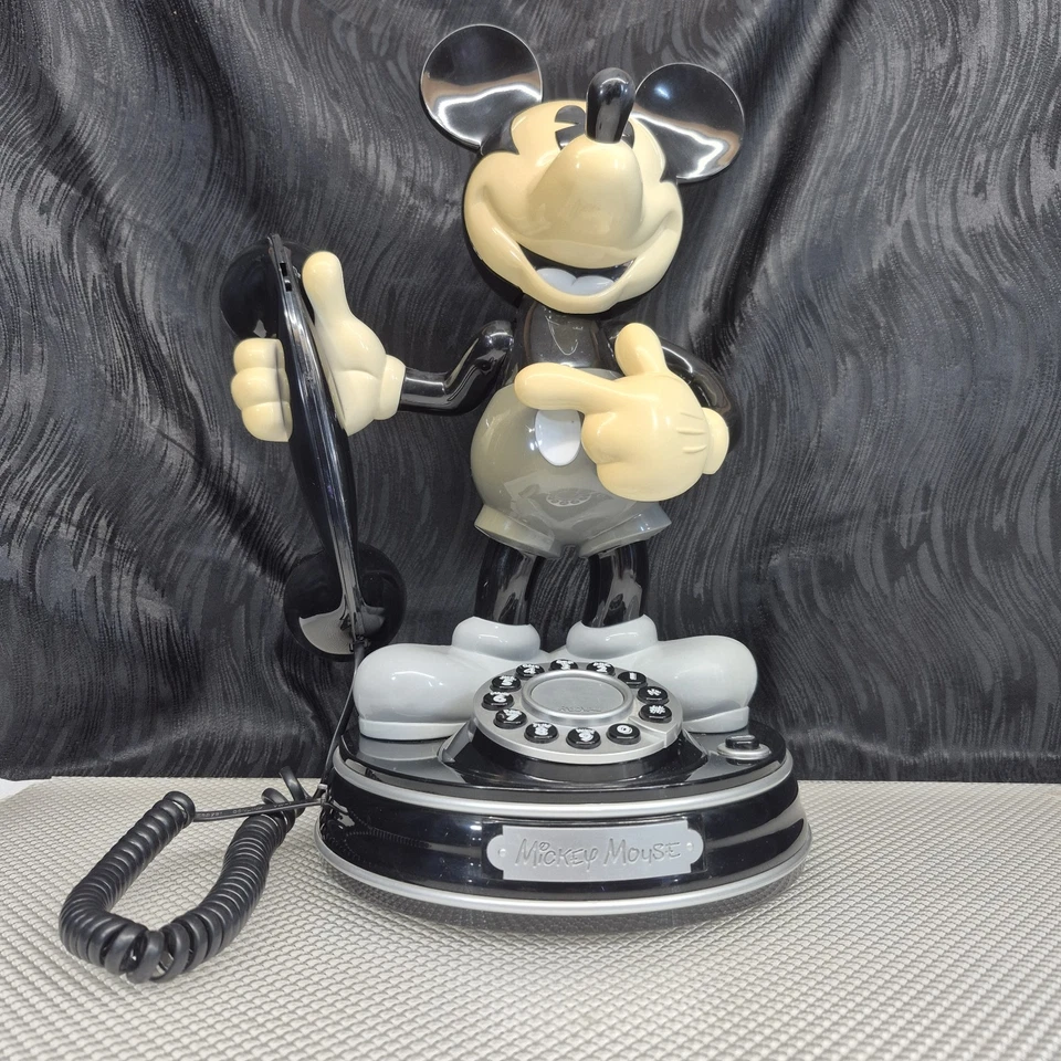 Disney 75 Aniversario Negro Blanco Gris Vintage Pulsador Teléfono Línea Fija Foto 2 de 4