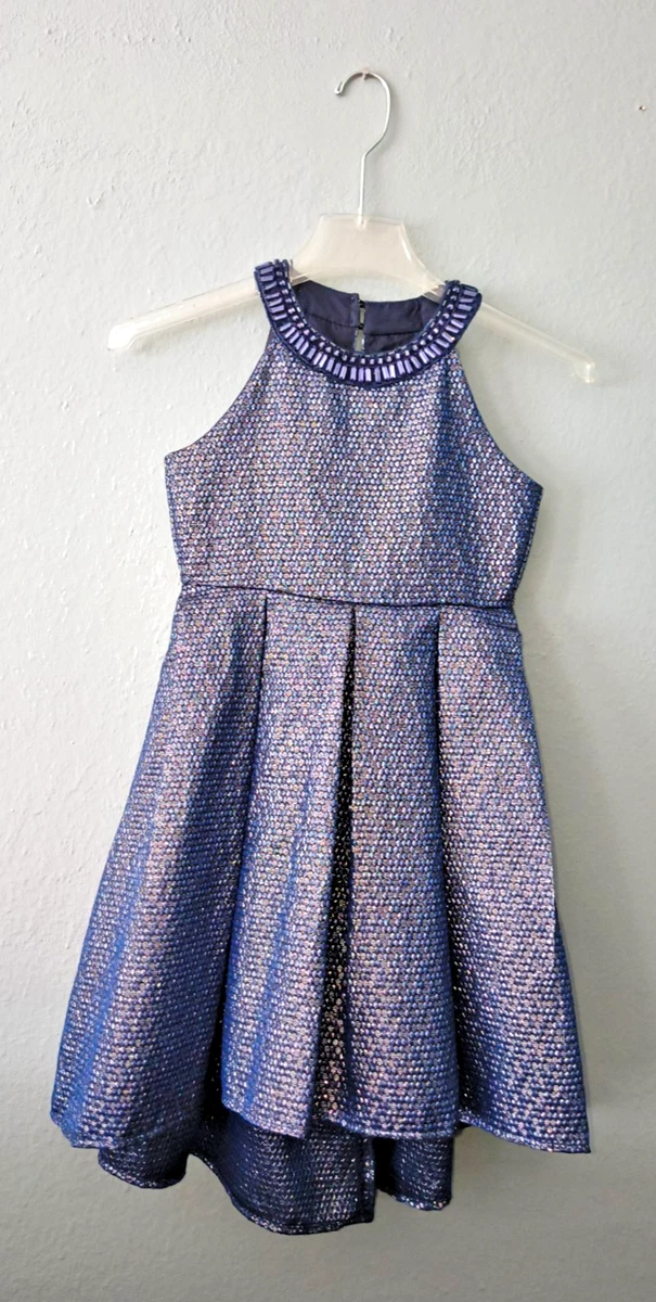 knee length dresses for ladies Alexandra Pijut Coupe Dress in Metallic Blue Brocade
