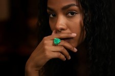 14k Gold Malachite Ring Anemone Trillion Cut Green Gemstone Statement