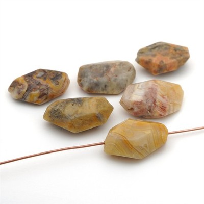 6 faceted crazy lace agate nugget beads orange brown stone ranges 20mm 24mm