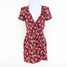 Ultra Flirt Short Dress Womens XS Maroon Floral Polyester Blend Scoop Neck NEW