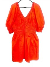 Old Navy Waist-Defined Puff-Sleeve Mini Dress Cotton Large Petite Orange