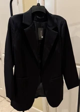 NWT Dazosue Open Front BLACK Career Blazer  Slim Suit Jacket Pockets  XL