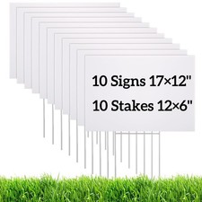 Blank Yard Signs with Stakes 10 Pack 17x12 inch Corrugated Plastic White