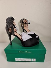 LAUREN LORRAINE FLING BLACK SATIN RHINESTONES HEELS SHOES W/BOX WOMENS Sz 8 New