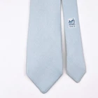 HERMES TIE 233623 SA Solid Light Blue Basket Weave Heavy Twill Silk Necktie