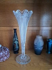 HAWKES signed American Brilliant Cut Glass 15 3/4" Trumpet Vase Brunswick